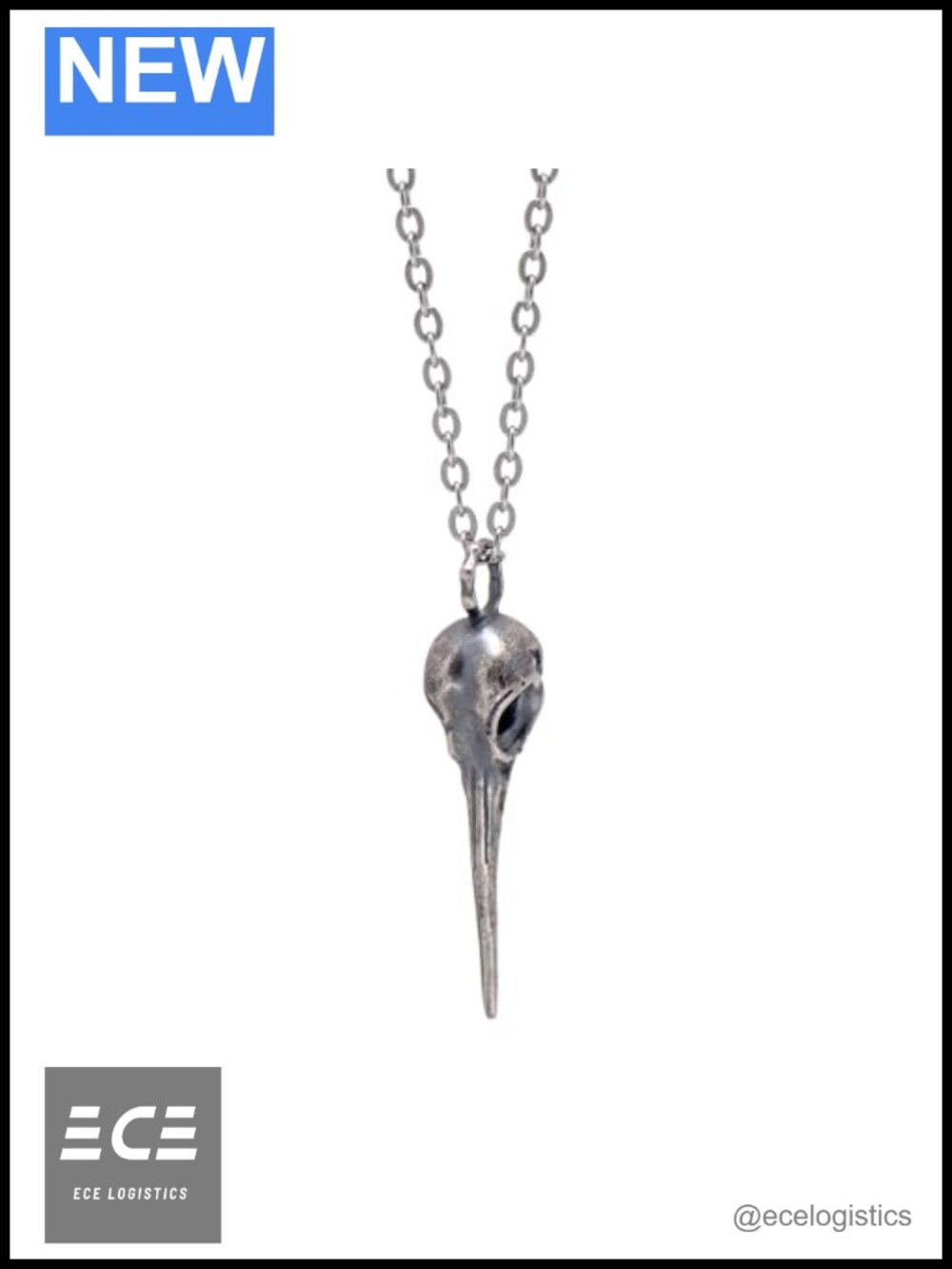 Sterling Silver Bird Head Skull Pendant Charm Necklace Gothic